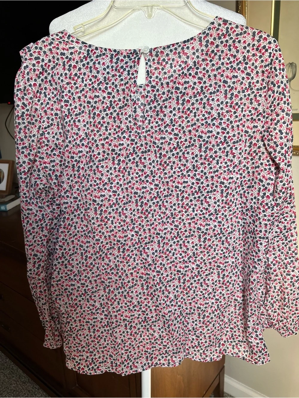J. Crew Pink and Red Floral Ruffle Blouse